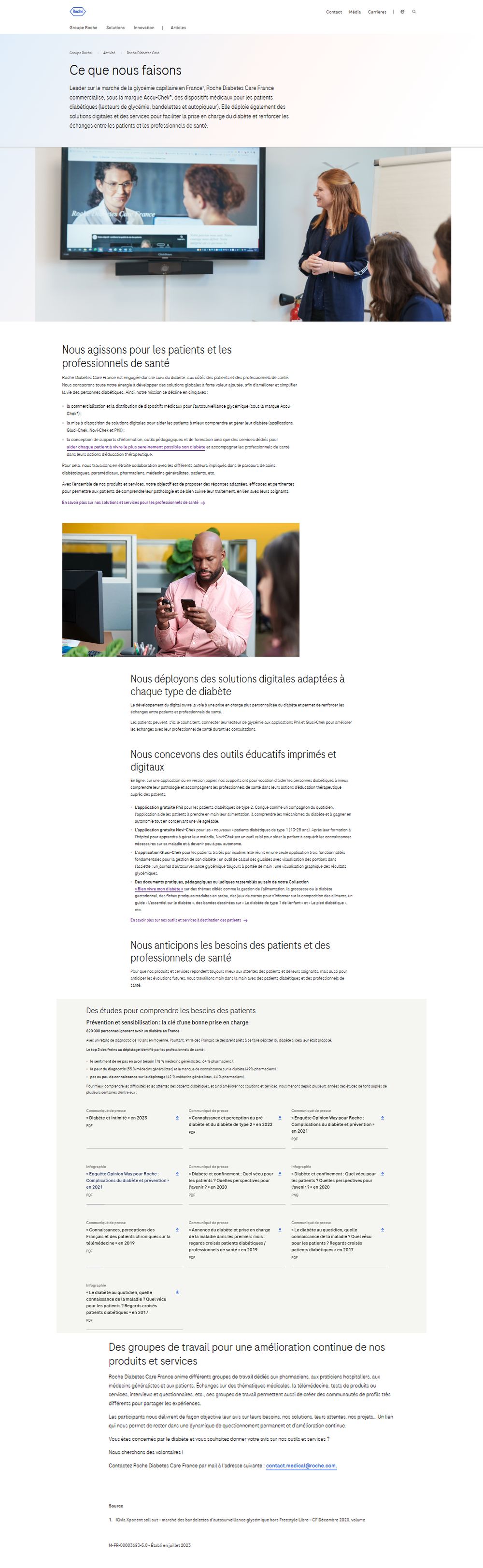 Page « Ce que nous faisons » de Roche Diabetes Care France sur roche.fr